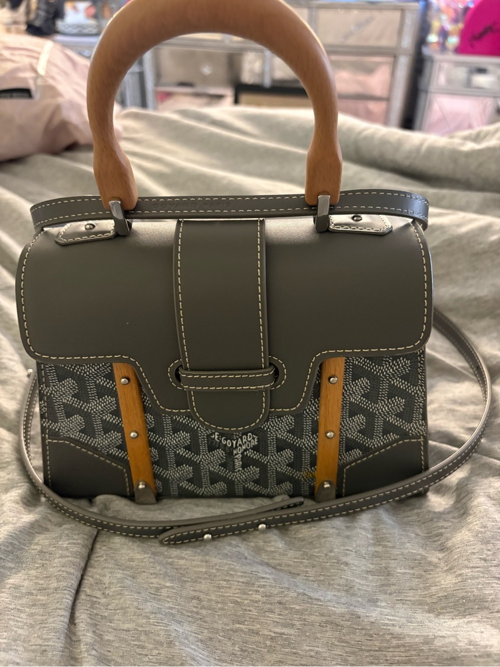 Goyard Gray and Wood Top-Handle Saigon bag